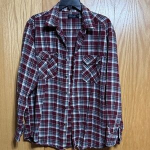 Faded Glory Men's Burgundy Plaid Button Down Shirt